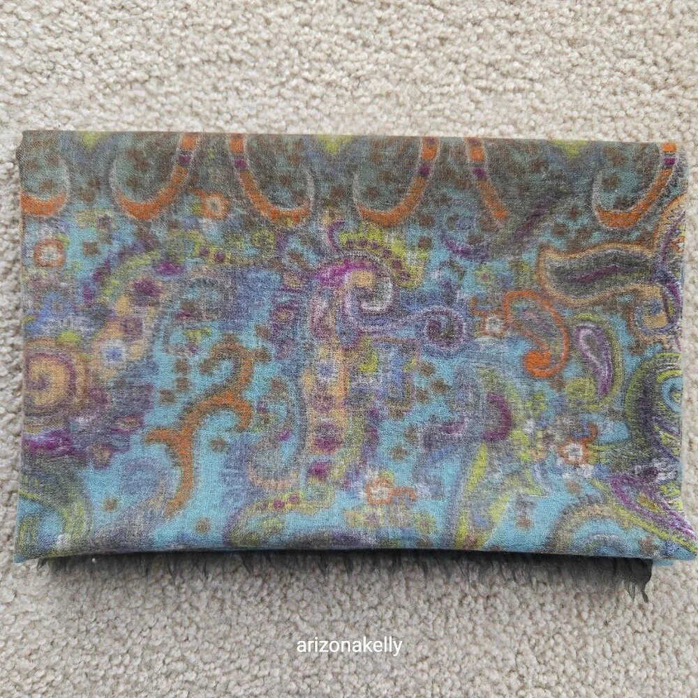 NWOT Wool Scarf Lightweight Colorful Paisley Design